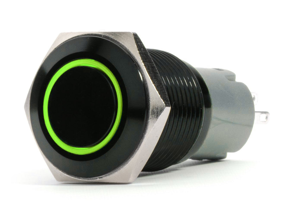Race Sport RS-B19MM-LEDG 19mm Black 2-Position On/Off Switch GREEN 12V
