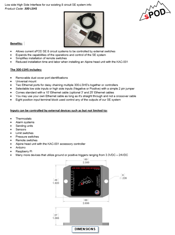 sPOD 860015 Low Side High Side Interfaces