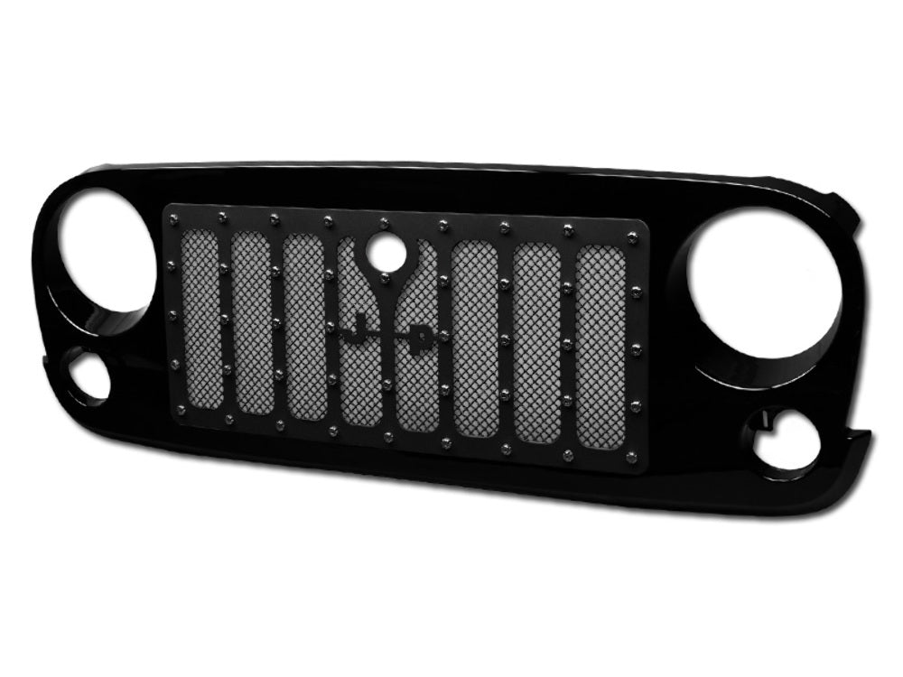Armordillo 7174702 Gloss Black Studded Mesh Grille For 2007-2018 Wrangler JK