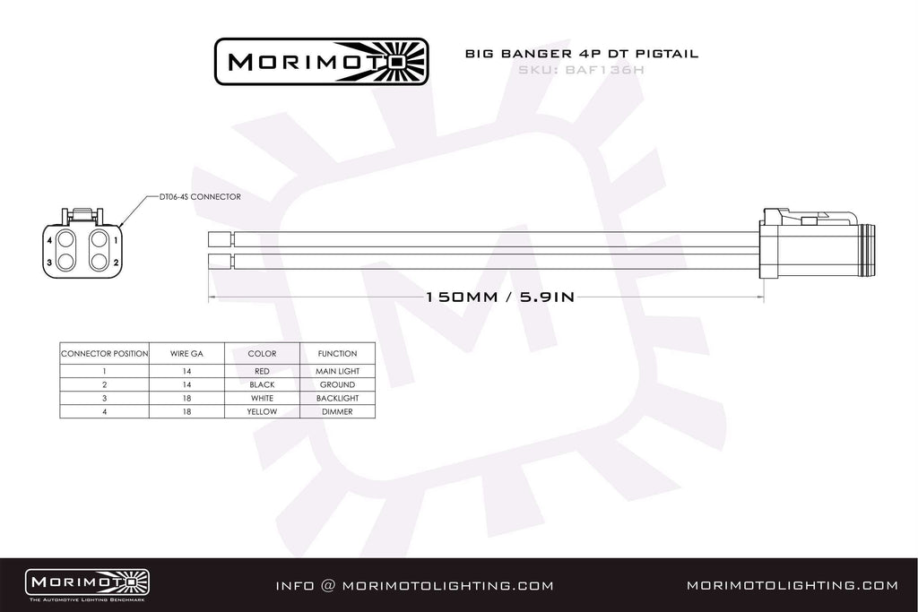 Morimoto BAF136H 1x 4P DT Pigtail Harness