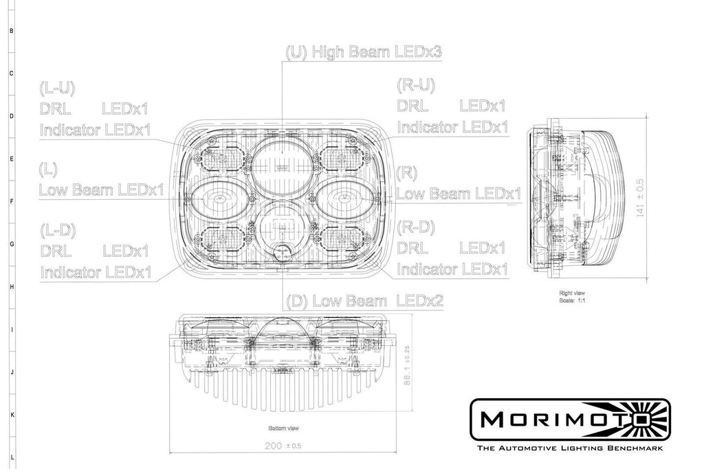 Morimoto LF268 5x7" Rectangular Black Projector Bi-LED Headlight w DRL