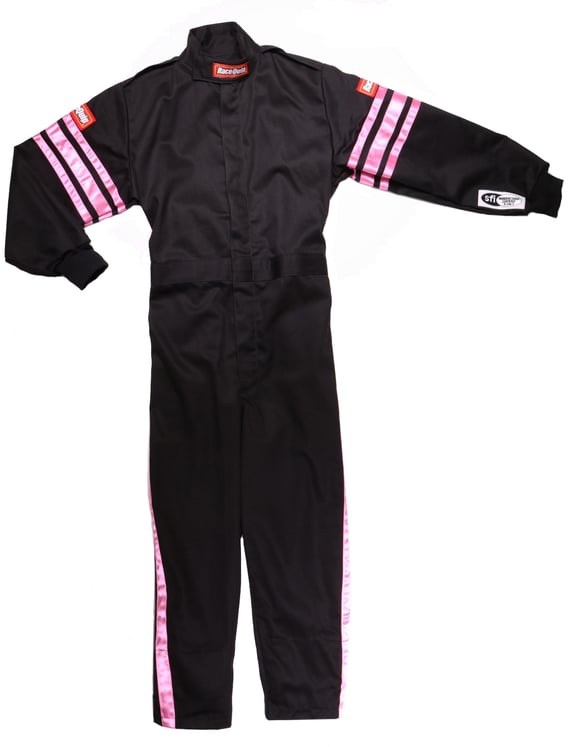 RaceQuip Single Layer Fire Suit Jacket Black w/Pink Stripes Kids Medium