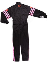 Load image into Gallery viewer, RaceQuip Single Layer Fire Suit Jacket Black w/Pink Stripes Kids Medium