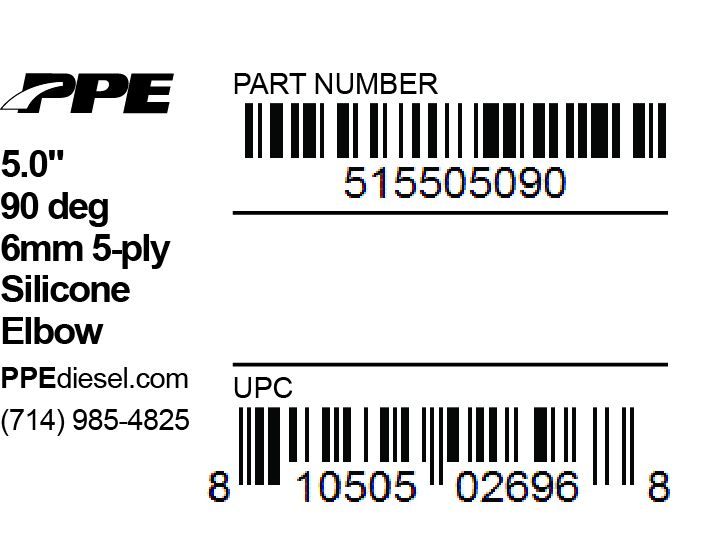 PPE Diesel 515505090 5.0 Inch 90 Deg 6MM 5-Ply Silicone Elbow