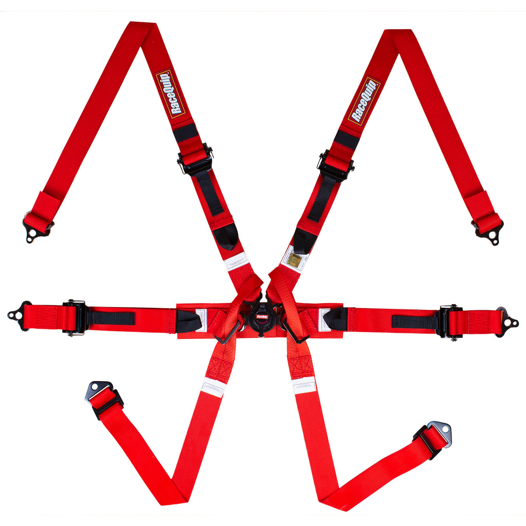 RaceQuip FIA 6 Point Camlock Harness Set Red 2 in. Lap and 2 in. Shoulders