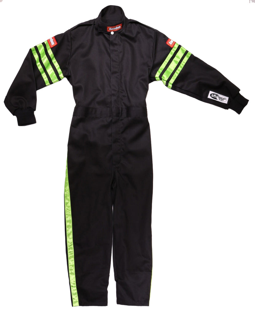 Racequip 1950795 Black / Green Youth Large One Piece Racing Driver Suit