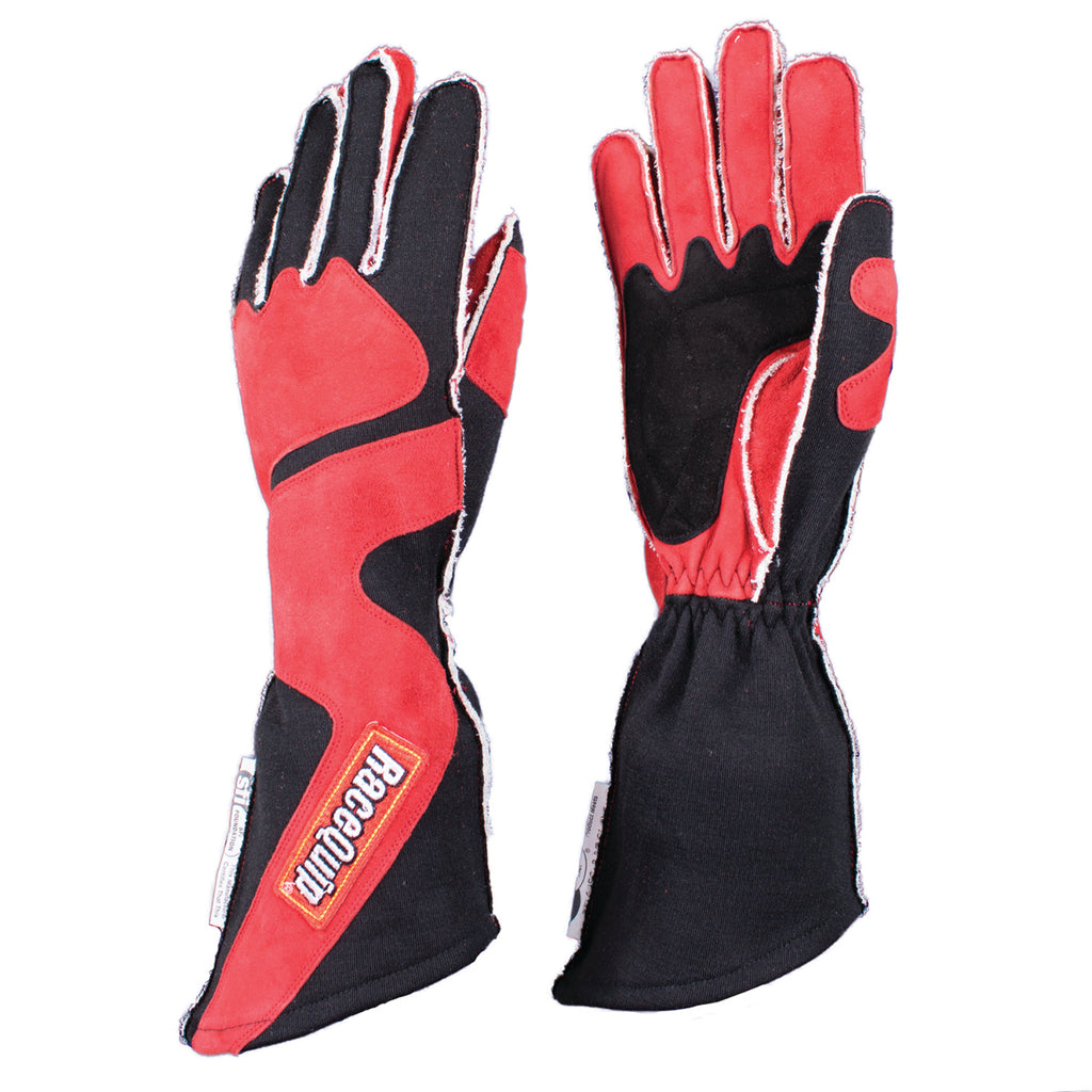 Racequip 359103 2 Layer Nomex Outseam Race Gloves SFI 3.3/5 Red & Black Medium