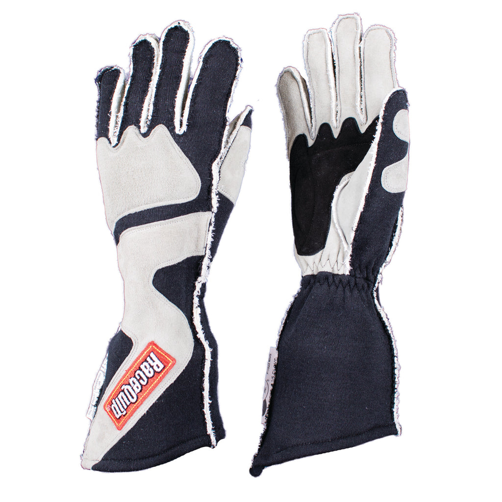 Racequip 359605 2 Layer Nomex Outseam Race Gloves SFI 3.3/5 Gray & Black Large