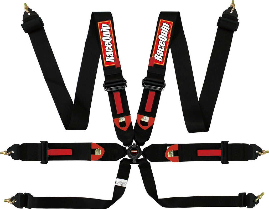 Racequip 853003 Black FIA 8853-2016 6 Pt Camlock Pull-Up Lap Seat Belt Set