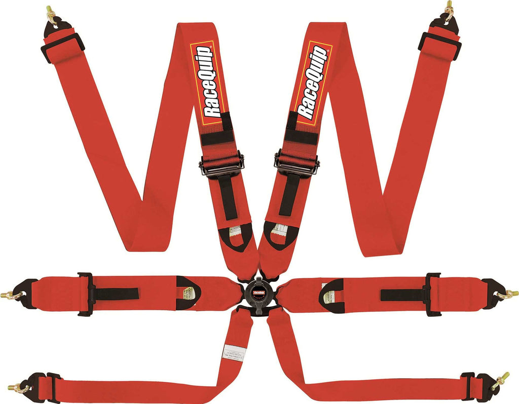 Racequip 853013 Red FIA 8853-2016 6 Pt Camlock Pull-Up Lap Seat Belt Set