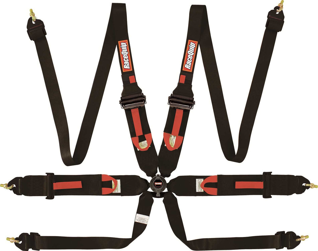 Racequip 854004 Black FIA 8853-2016 6 Pt Camlock HANS Pull-Up Lap Seat Belt Set