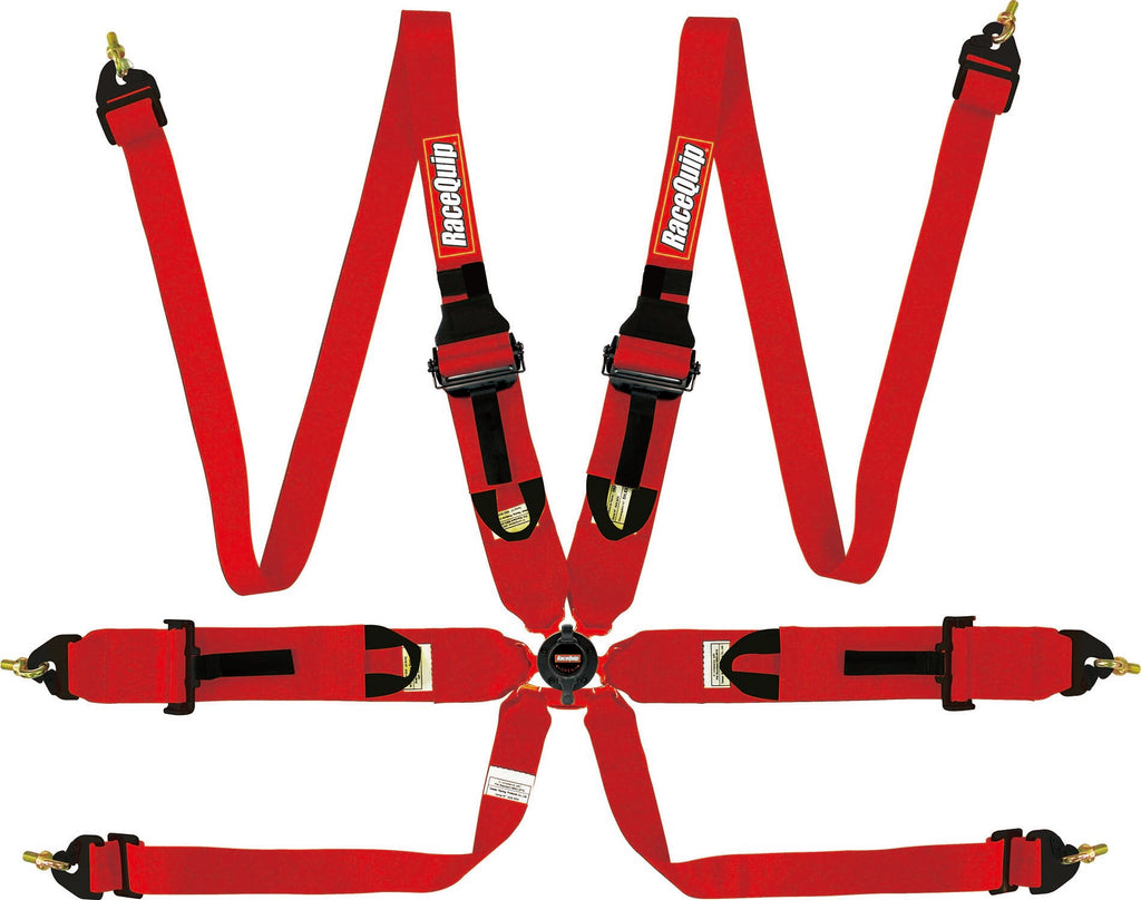 Racequip 854014 Red FIA 8853-2016 6 Pt Camlock HANS Pull-Up Lap Seat Belt Set