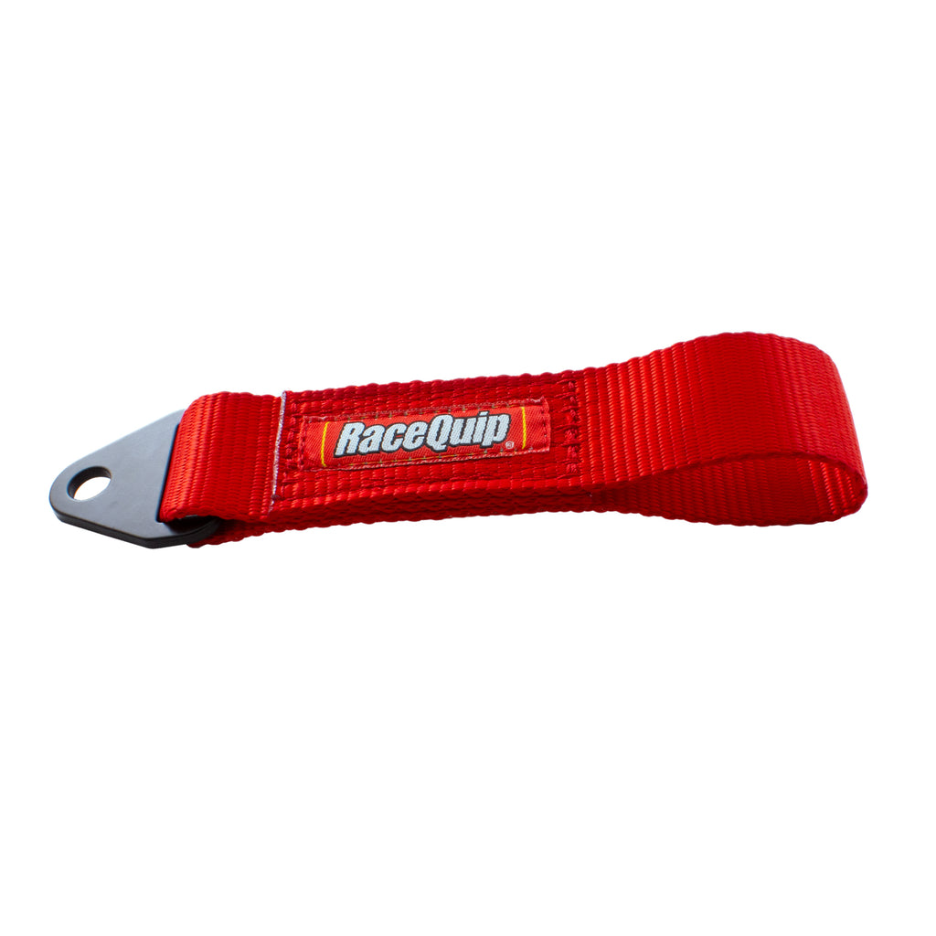 RaceQuip Tow Hook Strap w/ Soft Eye Loop End Red 10 in. Long