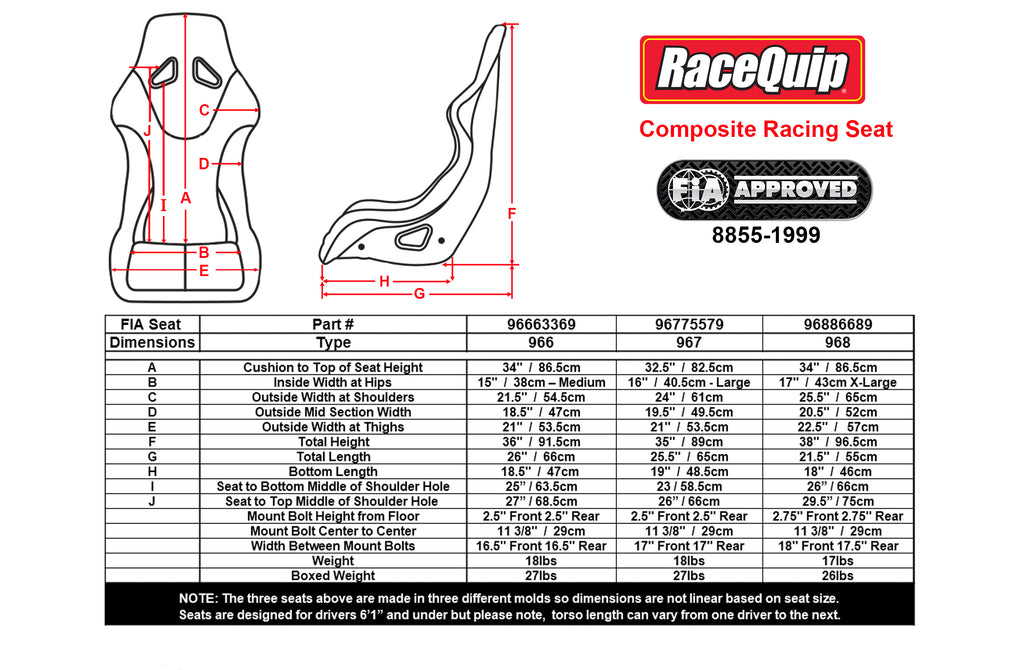 RaceQuip FIA Rated Composite Racing Seat Black 16 in. Large