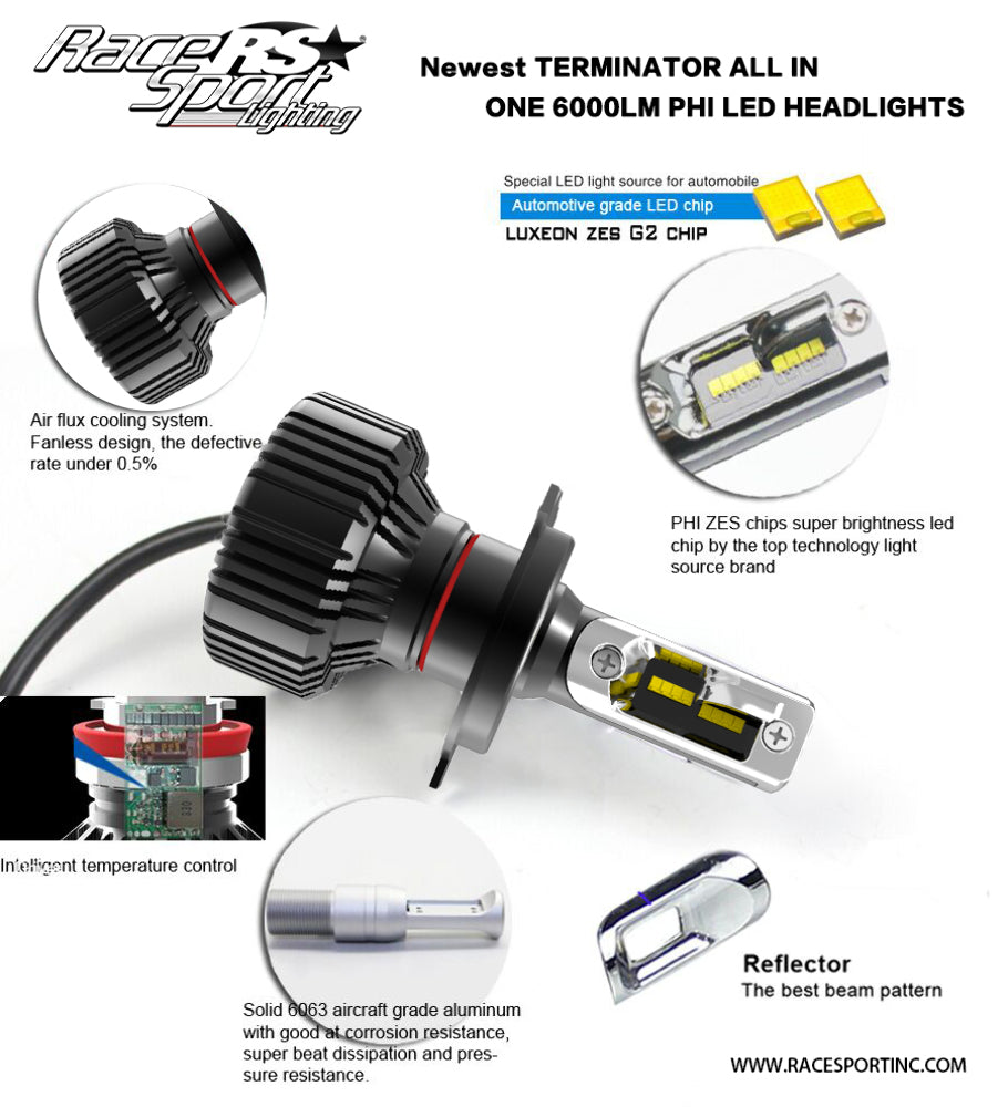 Race Sport H11TLED H11 LED Conversion Headlight Kit w Point Projection Optical