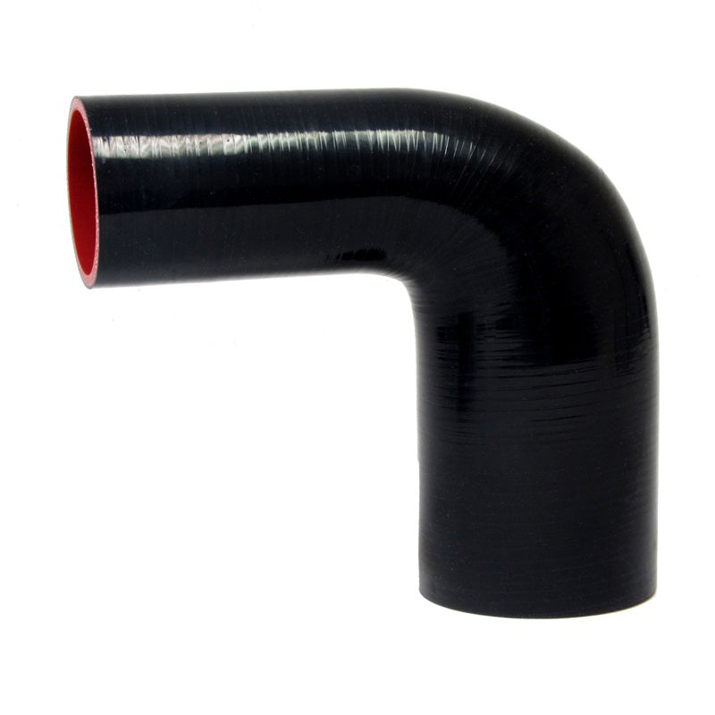 HPS HTSER90-062-100 5/8"-1" ID 4" 4ply Black Silicone 90 Deg. Elbow Reducer Hose