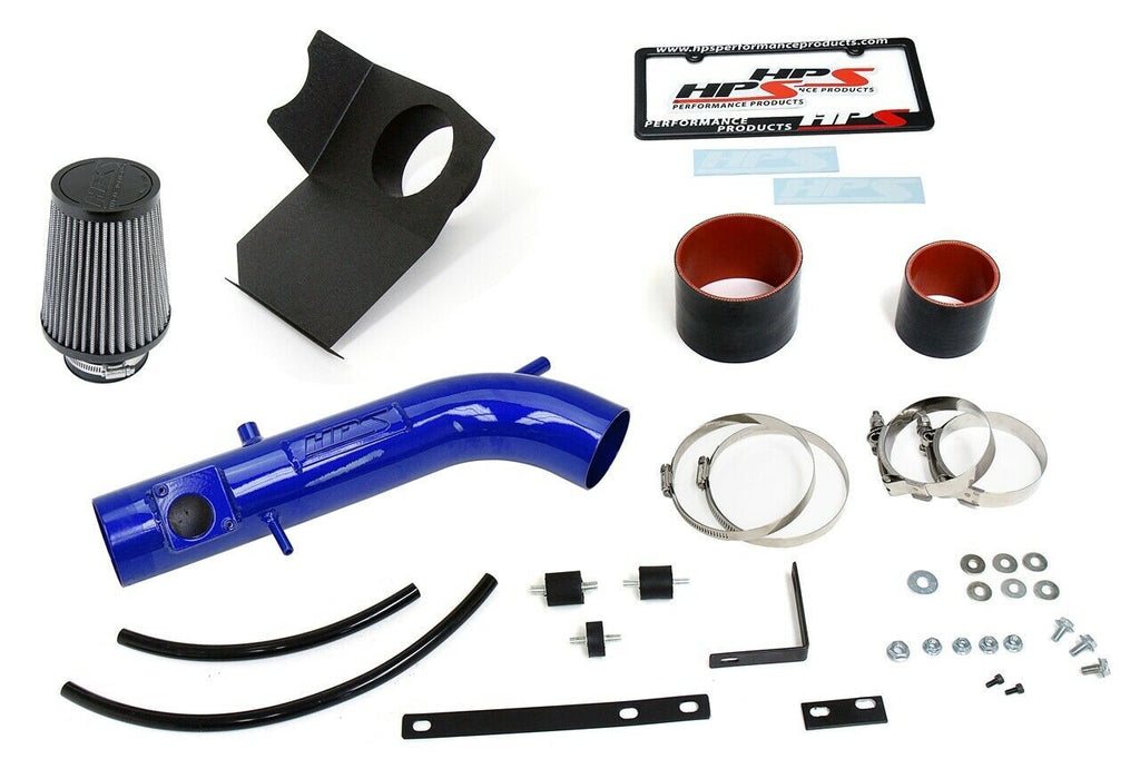 HPS 827-590BL Blue Short Ram Air Intake Kit + Heat Shield Shortram Cool SRI