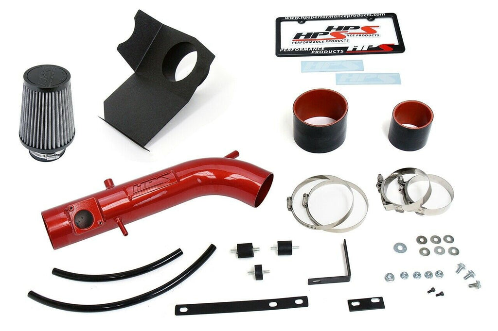 HPS 827-590R Red Short Ram Air Intake Kit + Heat Shield Shortram Cool SRI