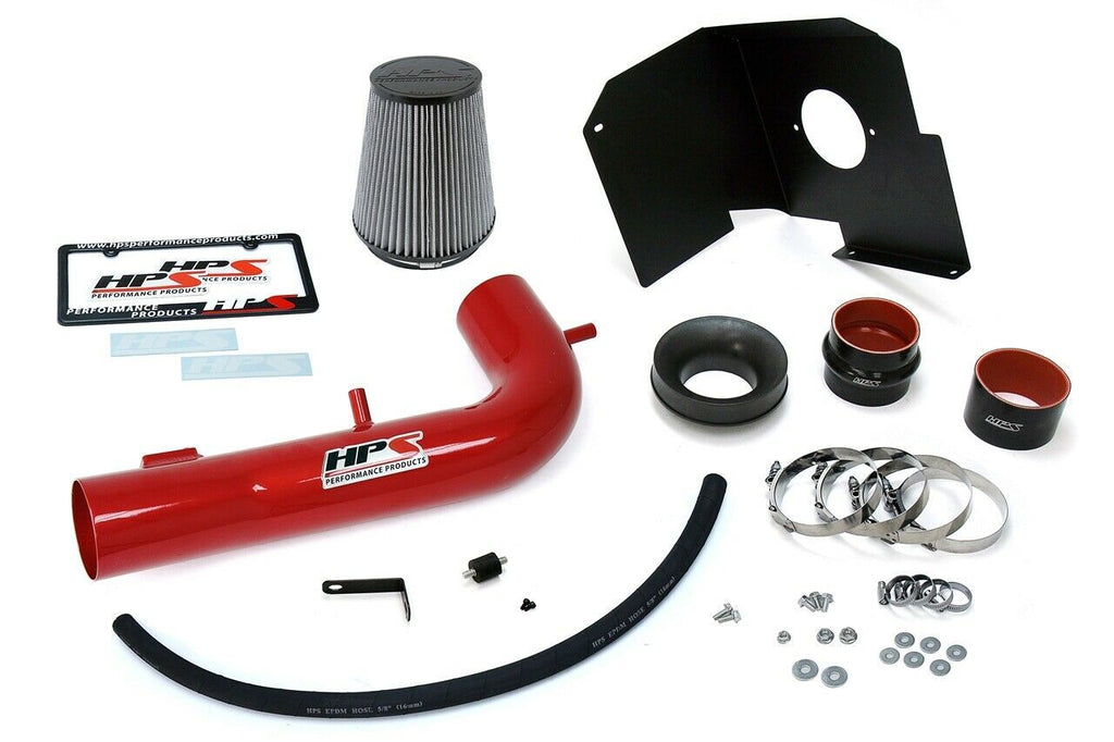 HPS 827-603R Red Cold Air Intake Kit Heat Shield Cool Ram 827-603R-1