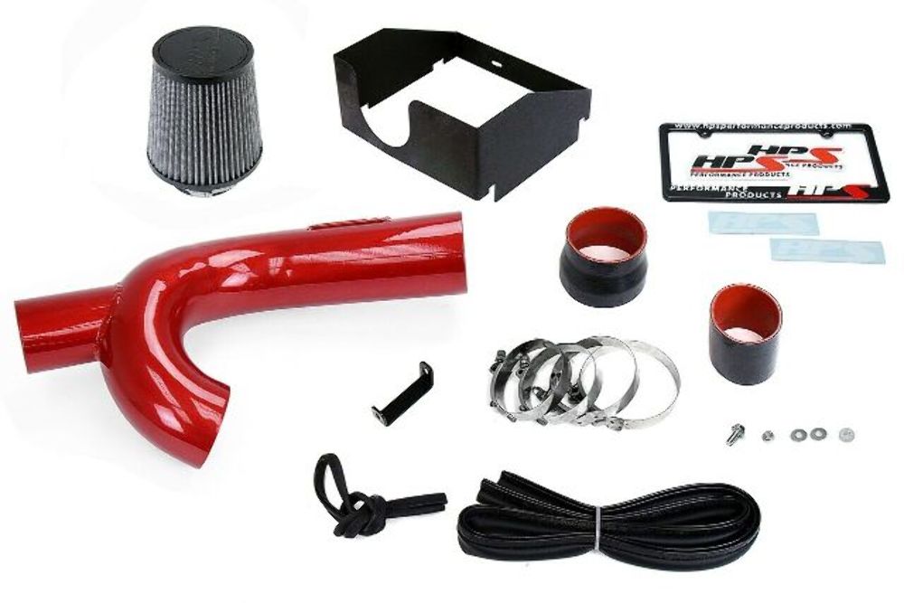 HPS 827-634R Red Cold Air Intake Kit Heat Shield Cool Ram 827-634R-1