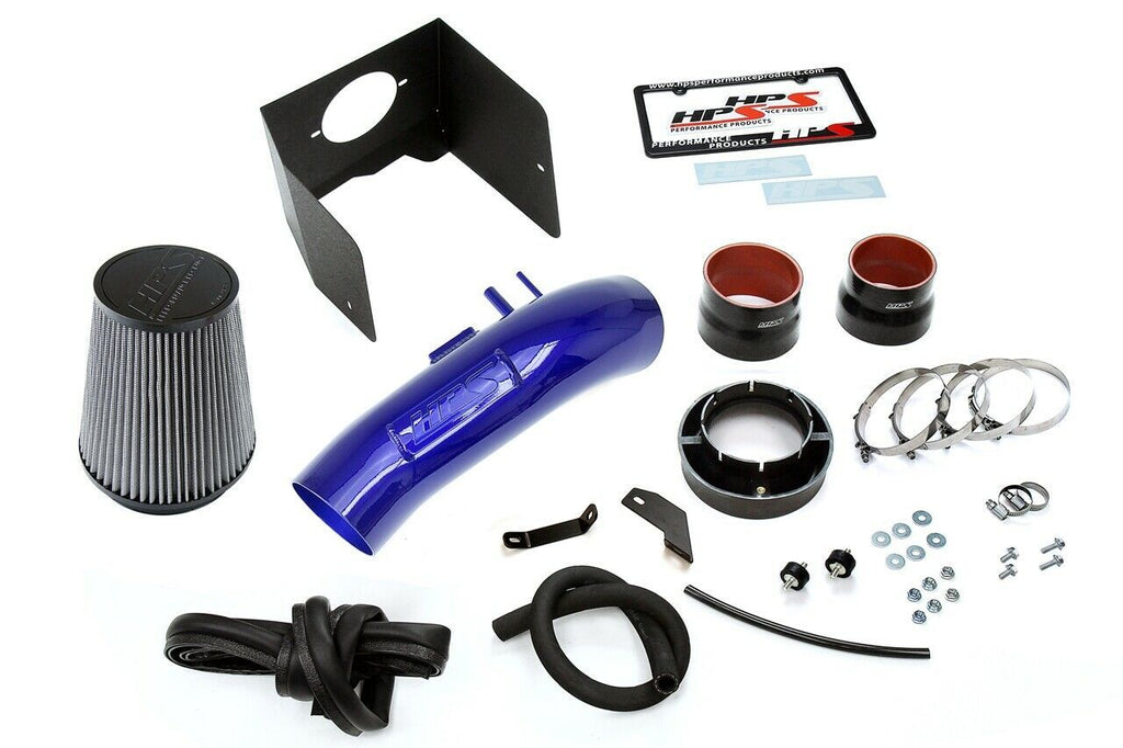 HPS 827-635BL Blue Cold Air Intake Kit Heat Shield Cool Ram 827-635BL