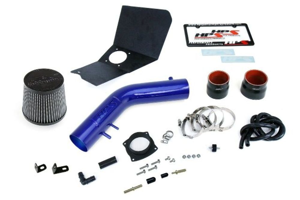 HPS 827-663BL Blue Shortram Air Intake Kit Heat Shield Cool Ram