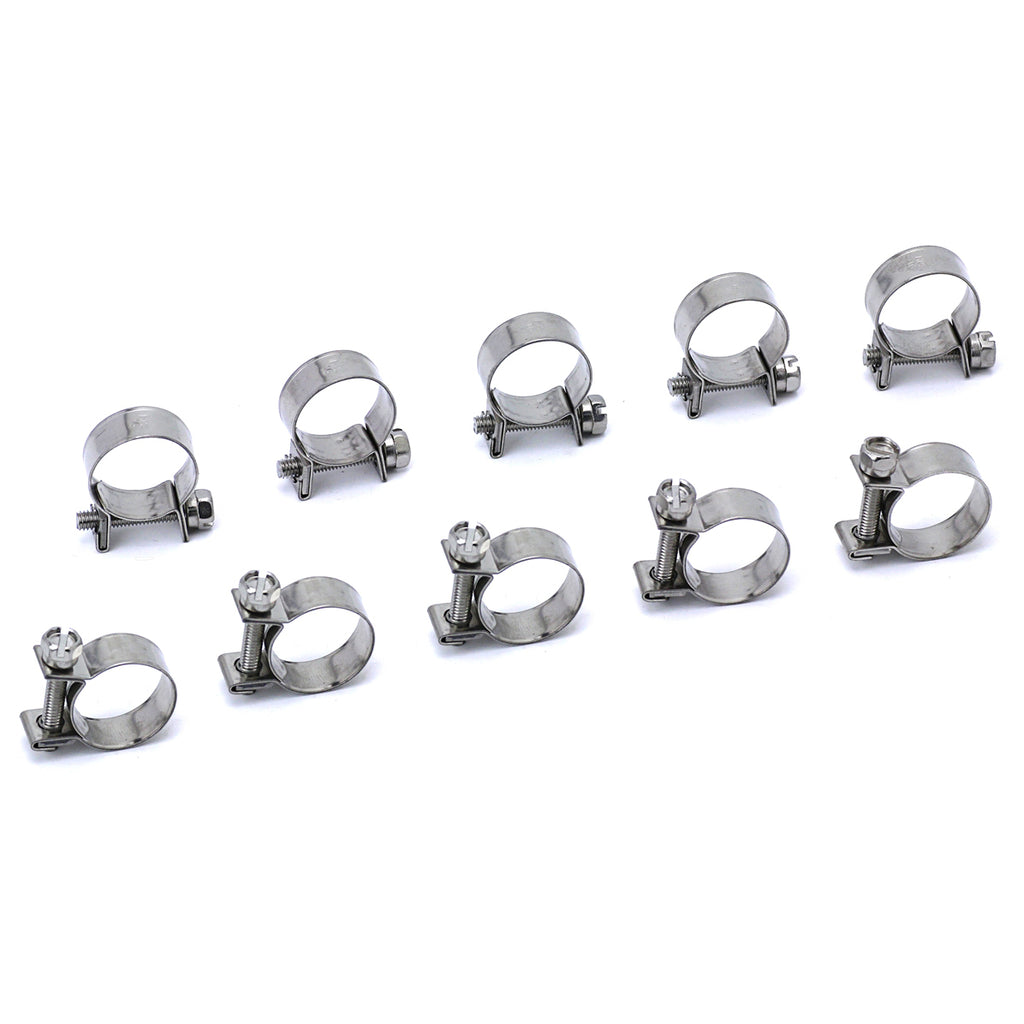 HPS #16 Stainless Steel 3/8" Fuel Injection Hose Clamps 10pc Pack (14mm 16mm)