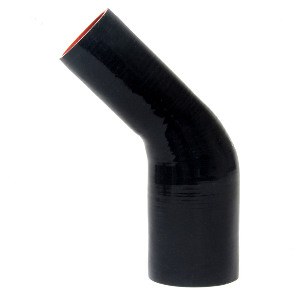 HPS 1/2"-5/8" ID 2-1/2" Black Silicone 45 Deg. Elbow Reducer Hose