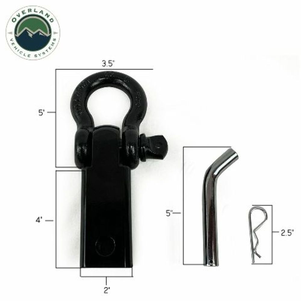 Overland 19109901 Receiver Mount Recovery Shackle 3/4" 4.75 Ton Black